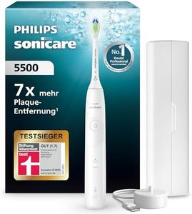 Philips Sonicare 5500 elektrische Zahnbürste, Schallzahnbürste mit 2 Putzmodi, Andruckkontrolle, EasyStart, SmarTimer und BrushPacer, Weiß, Modell HX7110/02 [Neue Technologie]