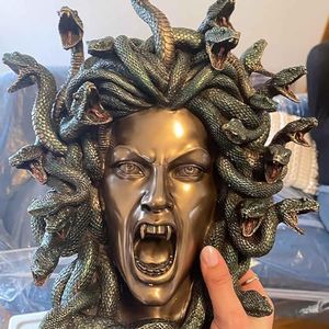 Medusa Snake Head Sculpture Medusa Statue Decor Gold Furniture Greek Mythology Snake Hair Woman Wall Decoration (B)