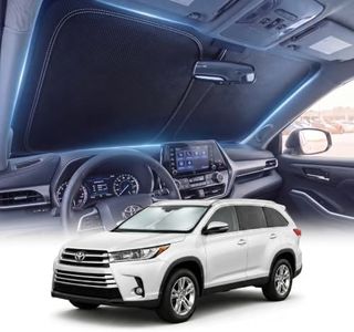 DMJN Windshield Sun Shade for Toyota Highlander (2020-2026), Car Sunshade for Front Windshield [Nano Ice-Crystal Coatings] UPF50+ Heat Block & UV Reflective - Protect Interior & Keep Cooler