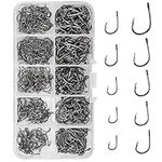 500pcs Fishing Hooks Carbon Steel Barbed Fishing Hooks Eyed Sea Fish Hooks Carp Fishing Tackle Carp Circle Hooks for Saltwater Freshwater Fishing Accessories, No.3-No.12, 10 Sizes with Compartment Box