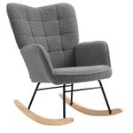 HOMCOM Wingback Rocking Chair with Wooden Base, Fleece Glider Rocker for Nursing, Modern Armchair - Dark Grey