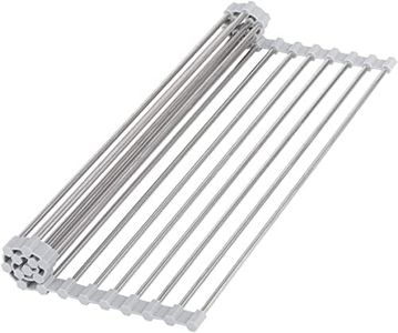 Roll-Up Sink Drying Rack 17.7"(L) x 13.8"(W) - Multipurpose Heat Resistant Over The Sink Stainless Steel & Silicone Dish Drying Rack Rollable Kitchen Dish Drainer, Gray