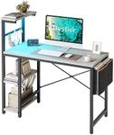 Bestier Computer Desk with 4 Tiers Shelves, Gaming Desk with LED Lights, 44 Inch Office Desk with Storage Bag & Printer Shelf (Retro Grey Oak)