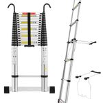 STANEW Telescopic Ladder 6.2 M,Aluminium Ladders Extendable with Exclusive Custom Stabilizer, Stabilizer Bar, Detachable Hooks, Multi-Purpose Telescoping Ladder with Triangular Thickened Non-Slip Feet
