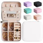 Travel Jewelry Case with Mirror, Mini Portable Jewelry Travel Organizer, Small Jewelry Box for Bridesmaid Gift, Travel Essential to Store Ring, Necklace, Earring (1, White)