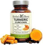 Herbal Roots - Turmeric Curcumin Capsules - Extra Strength - 1000mg Pure Organic Turmeric Supplement, 95% Standardized Curcumin Extract with BioPerine Pepper and Ginger