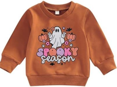DUTUT Toddler Baby Halloween Sweatshirts Spooky Season Sweatshirt Ghost Face Crewneck Long Sleeve Shirt Cute Pullover Top Brown