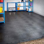 BiGDUG Interlocking Vinyl Garage Floor Tile – Single Garage Flooring Set – 3m x 6m (193 sq ft) – Ramped Edges Checker Plate – Black