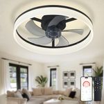 Depuley LED Ceiling Fan with Light: 20" Modern Low Profile Flush Mount Fandelier with App & Remote Control - Dimmable Black Bladeless Fan Light Fixture for Bedroom Kids Room Living Room