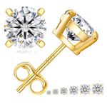 KRKC&CO Moissanite Studs Earrings, 4Prong Lab Created Diamond Earrings, 925 Silver 14K Gold Plated, 3.0CT D-Color VVS1, Solitaire Jewelry Gifts for Women