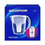 AQUAPHOR Water Filter Jug Prestige I 1 X A5 Filter Included I Capacity 2.8l I Fits in the fridge door I Reduces Limescale Chlorine & Microplastics White