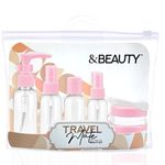 &BEAUTY 7 pcs Travel Mate on the Go Kit for Portable Refillable Toiletry for Spray Bottles | Pump bottle | Liquid bottle | Cap Pet jars | Spatula | Zipper Pouch | 50 Ml.