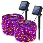 Lomotech 2 Pack Solar Halloween Lights, 33ft 100LED Orange Purple Halloween Fairy Lights Waterproof 8 Modes Twinkle Lights Outdoor for Halloween Party DIY Decoration Black Wire