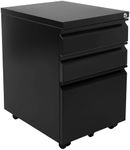 Mount-It! 3 Drawer File Cabinet with Lock and Wheels, Under Desk Storage Filing Cabinet for Home Office, Small Rolling File Cabinet for Legal, Letter, and A4 Files in Black