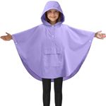 JEMIDI Kids Rain Poncho - Waterproof & Breathable - Exciting Water-Reaction Pattern & Unisex Design - Includes Front Pocket & Carry Bag - Purple, Medium Size (6-10 Years)