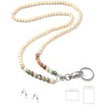 Simabsie Beaded Necklace/Lanyard for ID Badges Holder,Beaded Wooden Natural Stone Woman Lanyard for Keys, Amazonite Stone CA