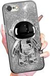 Buleens for iPhone 6s Case for iPhone 6 Case, Women Girls Astronaut Clear Glitter Phone Cases for iPhone 6s/6 with Spaceman Stand, Cute Electroplated Sparkly Space Phone Cover for iPhone 6/6s Silver