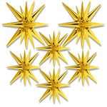 BlingABC 6Pack Gold Explosion Star Foil Balloons,Large 14 Point Cone Magic Starburst Balloons for Wedding Anniversary Backdrop Birthday Party Decorations Supplies(27 & 22 inch)