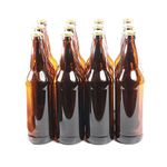 GOLDBEARUK Brown Glass Beer Bottles Pack of 12 Gold Caps - Homebrew (650ml)