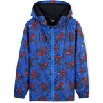 Marvel Boys Waterproof Jacket Avengers Spiderman Hooded Jacket Fleece Lining Raincoat for Boys Teenagers 4-14 Years (Blue Spiderman, 9-10 Years)