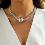 Prosy Chunky Geometric Sphere Choker Necklace Chain and Bracelets Thick Necklaces Hand Chains Punk Jewelry for Women and Girls (Necklace-Silver)