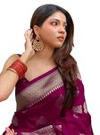 C J Enterprise Women's Banarasi Saree Pure Kanjivaram Silk Saree Soft Design Wear Pattu Sarees Latest Cotton With Blouse Piece Kanchipuram for Wedding sadi new ladies 2023 Purple (Pari122 Wine)