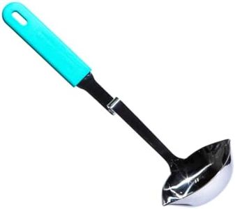 Souper Cubes + Lori Greiner No Mess Stainless Steel Soup Ladle with Silicone Handle - Metal Soup Ladle with No Mess Design That Hooks on Side of Any Pot - Aqua