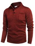 COOFANDY Mens Fashion Henley Sweatshirt Button Down Collar Pullover Sweater Wine Red