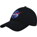 Concept One Men's NASA Dad Hat, Washed Twill Adult Baseball Cap with Curved Brim, Black, One Size