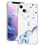 MAYCARI Cute Blue Elephant Case Clear for for iPhone 13 6.1 Inch, Cartoon Animal Pattern Transparent Shockproof Anti-Scratch Soft TPU Cover with Air Cushion for Men&Women