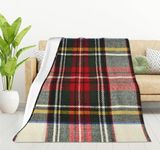 HGOD DESIGNS Scottish Tartan Red and White Wool Plaid Pattern Flannel Fleece Bed Blanket Throw Blanket Lightweight Cozy Plush Blanket for Bedroom Living Rooms Sofa Couch 100x130cm