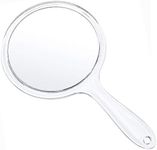 TOPYHL Makeup Hand Mirror, Double-Sided 3X 1x Magnifying Large Travel Handheld Mirror Cosmetic Mirror Acrylic Clear Finish Round Mirror (Clear)