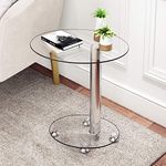 BELIWIN End Table Sofa Side Table, Small Modern Clear Glass Coffee/Snack Table Narrow Table for Living Room, Home, Office(Oval)