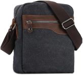 Small Messenger Bag,Vaschy Vintage Leather Canvas Crossbody Shoulder Side Bag for Men Women for Work/Travel Gray