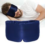 ATreebag Silk Sleep Mask for Women Men, Mulberry Silk Eye Sleeping Mask & Blindfold with Adjustable Velcro Strap, Blackout Eye Cover for Sleep Travel Yoga Nap, Large Size (Navy Blue)