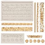 KLYNGTSK 2Pack Fondant Silicone Mold 3D Baroque Sculpted Cake Mould Retro Relief Fondant Mould Scroll Border Embossed Lace Molds Silicone Fondant Cake Decorating for Sugarcraft Clay Jelly Candle Candy