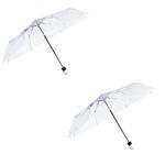 2 Pack Small Folding Set Rain Umbrellas Transparent PVC Wedding Brolly Clear Transparent Ladies Men Bride Bridesmaid Party Fashion Portable Mini See Through Dome For Events Walking Handbag Travel