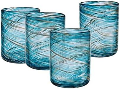 Mikasa Color Swirl Rocks Double Old Fashioned Glasses, Set of 4, Blue