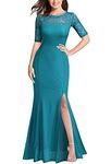 FORTRIC Women Floral Lace Split Elegant Formal Party Bridesmaid Wedding Dresses, Emerald, Large