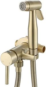 Handheld Bidet Sprayer Brushed Gold Warm Water, WiPPhs Stainless Steel Bidet Hand Held Sprayer for Toilet with Brass Hot and Cold Mixing Valve, WI9138BG