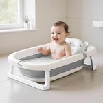 Cockatoo-Kids DripDrop Foldable Baby Bath Tub with Thermistor, Pillow & Soap Box – Portable Newborn to 6 Years Tub, Non-Toxic PP, Anti-Slip Base, 40kg Capacity – Travel & Home Use, White & Grey