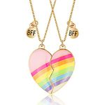 GOVENUS BFF Best Friend Necklace For 2 Girls Women,Magnetic Matching Puzzle Enamel Rainbow Split Heart Necklaces, Stainless Steel Friendship Gift, Gold, Stainless Steel, No Gemstone