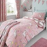 Happy Linen Company Girls Kids Unicorns Rainbows Pink Single Reversible Duvet Cover Bedding Set