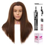 Mannequin Head with 100% Real Hair,18" Hairdressing Styling Training Doll Head with 63" tripod stand,Braiding Manikin Practice Head with Mannequin Head Stand,Table Clamp,DIY Hair Styling Set #4