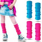 2 Pairs 80s Neon Leg Warmers for Girls Toddler Knit Ribbed Leg Socks for 1980s Halloween Party Cosplay Costume Accessory (Rose Red, Lake Blue, 11.02 x 2.76 In)