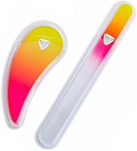Glass Nail Files for Natural Nails 2PC Set, Comfort Ergonomic Nail Filers for Arthritis, Tendonitis, Carpal Tunnel Solution for Nail Care by Bona Fide Beauty Czech Glass…