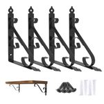 OVOV 4 Pack Decorative Shelf Brackets 12 inch L Brackets for Shelves Wall Mounted Shelving Brackets Metal Floating Shelf Bracket Black Shelf Support