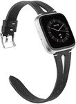 TOYOUTHS Leather Strap Compatible with Fitbit Versa/Versa 2/Versa Lite/Versa SE Bands for Women Men Genuine Leather Breathable Wristbands with Ventilated Hole Replacement Black+Silver Buckle