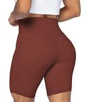 Sunzel High Waist Biker Shorts for Women No Front Seam Soft Yoga Workout Gym Bike Shorts Tummy Control Squat Proof Wine Red