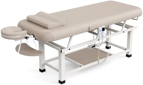 pouseayar Heating Function Heavy Duty Electric Stationary Massage Table with Backrest Adjustable and Storage Space for Treatment/Medical Spa/Facial/Beauty/Massage Bed - 30 x 75 - Beige Gray